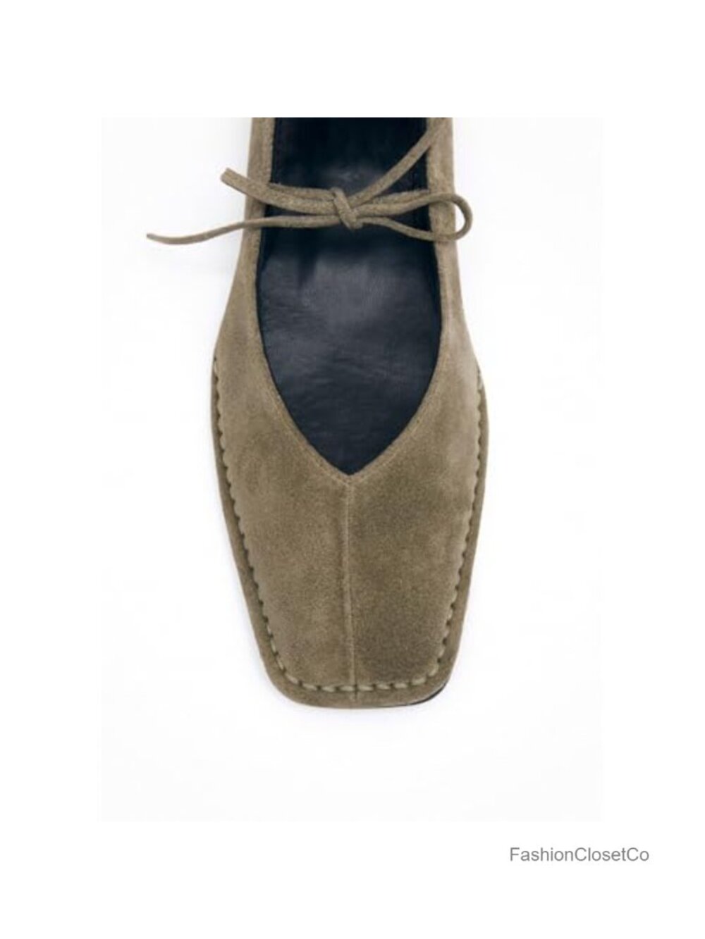 Suede Leather Lace Up Ballet Flats Square Toe Mary Jane Slip On Ballerina Shoes - Picture 4 of 4